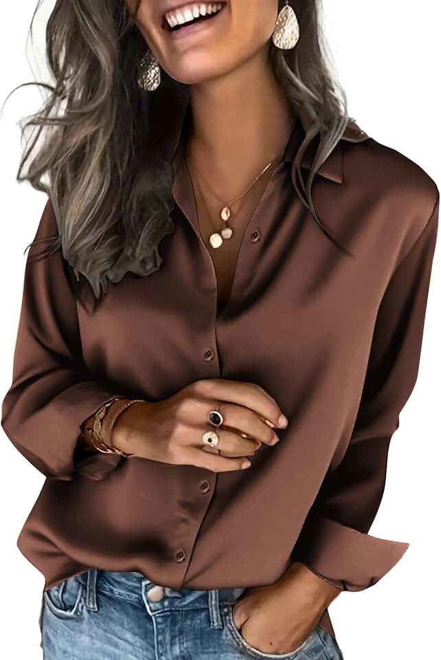 Zeagoo Satin Blouses for Women Silk Button Down Shirts Long Sl...