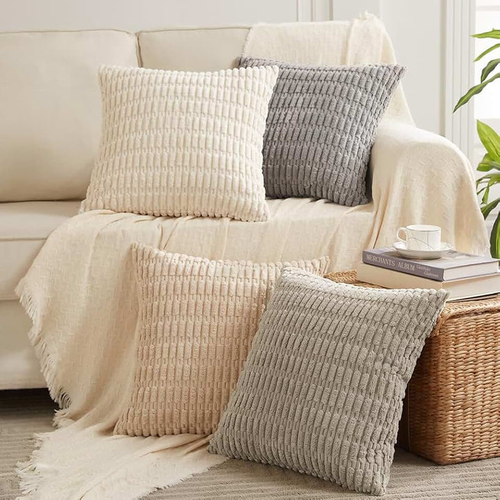 Fancy Homi 4 Packs Decorative Throw Pillow Covers for Living Room Couch Bed, Modern Farmhouse Boho Home DΓ©cor Accent Cushion Case, 18" x 18", Neutral