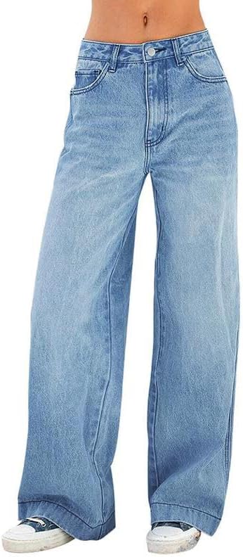 EMMIOL Women's 2026 Wide Leg Jeans Distress Mid Waist Denim Pants Vintage Y2K Trousers