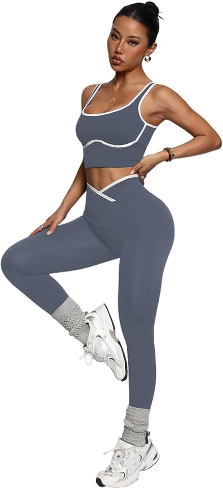 Women's Sports Outdoor Fitness Yoga Two-Piece Set, Contrasting Vest, Pants Set