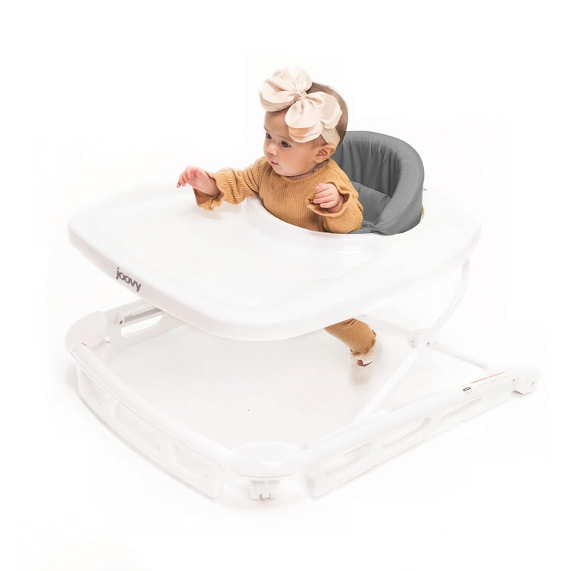 Joovy Spoon Baby Walker & Activity Center Featuring Three Adjustable Heights, Extra-Large Tray, and 30 lb Weight Capacity - JPMA Safety Certified, Charcoal