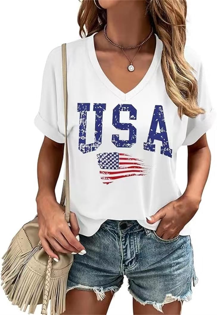 Casual V-Neck Graphic Tees for Women Summer Cute Short Sleeve Holiday Family Match T-Shirt Tops…