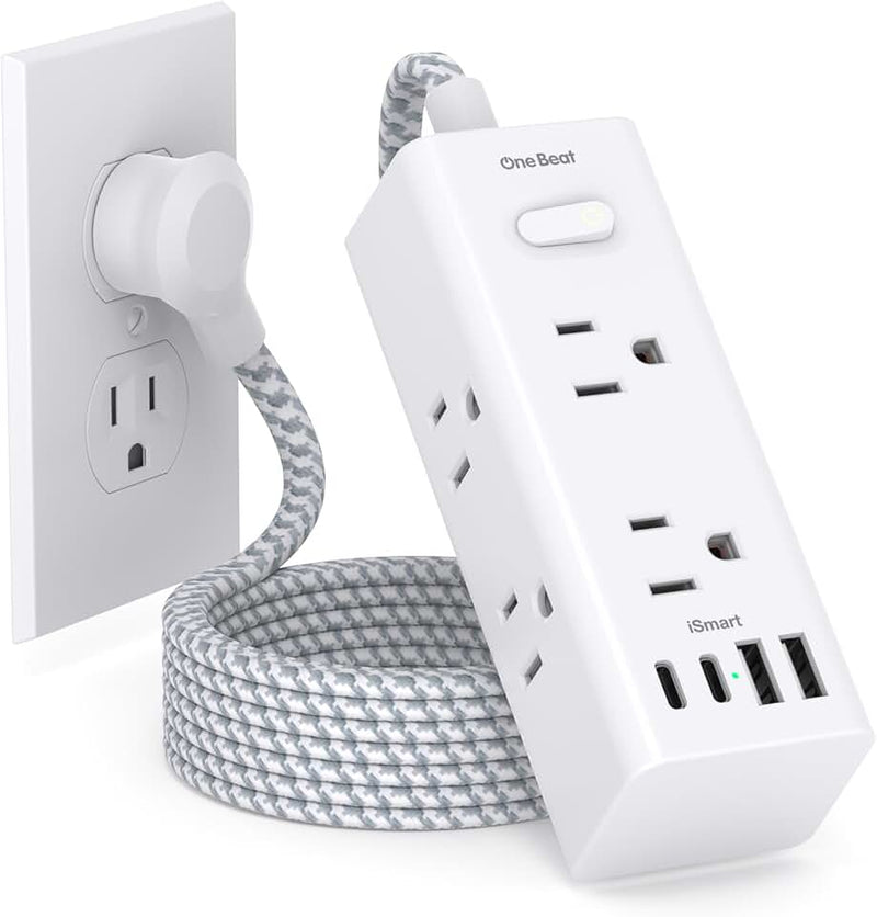 One Beat Power Strip Surge Protector - One Beat 6 Widely Outlets with 4 USB Ports (2 USB C), 5 Ft Extension Cord Flat Pl
