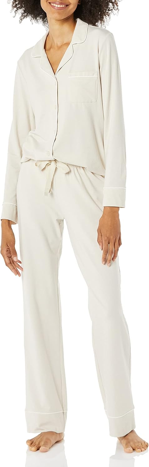 Amazon Essentials Women's Long Sleeve Cotton Modal Pajama Set, Loungewear with Full-Length Bottom
