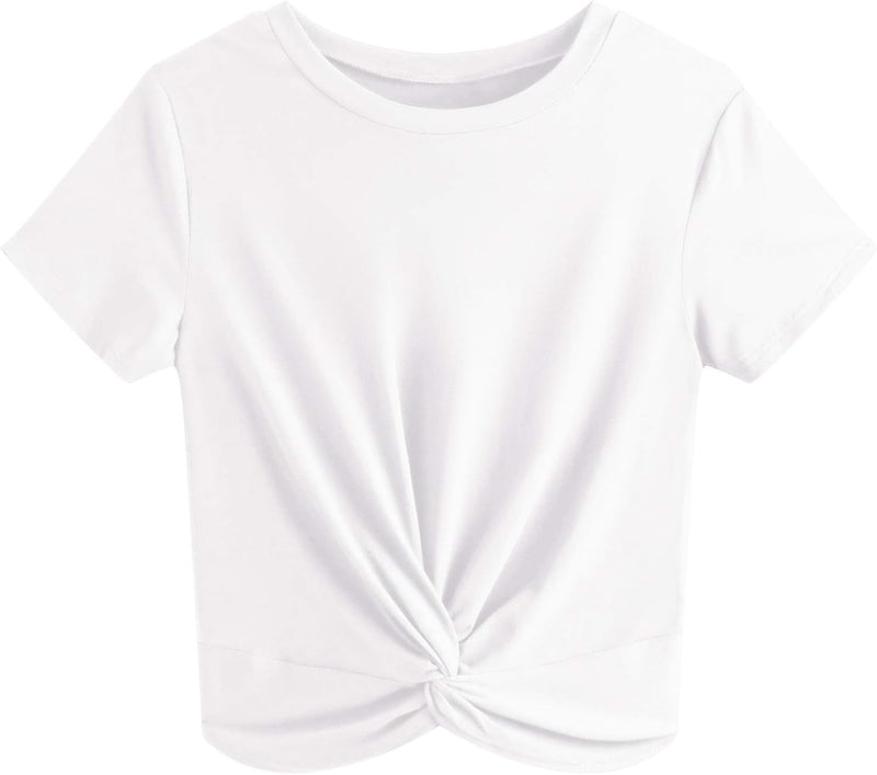 JINKESI Women's Summer Causal Short Sleeve Blouse Round Neck Crop Tops Twist Front Tee T-Shirt