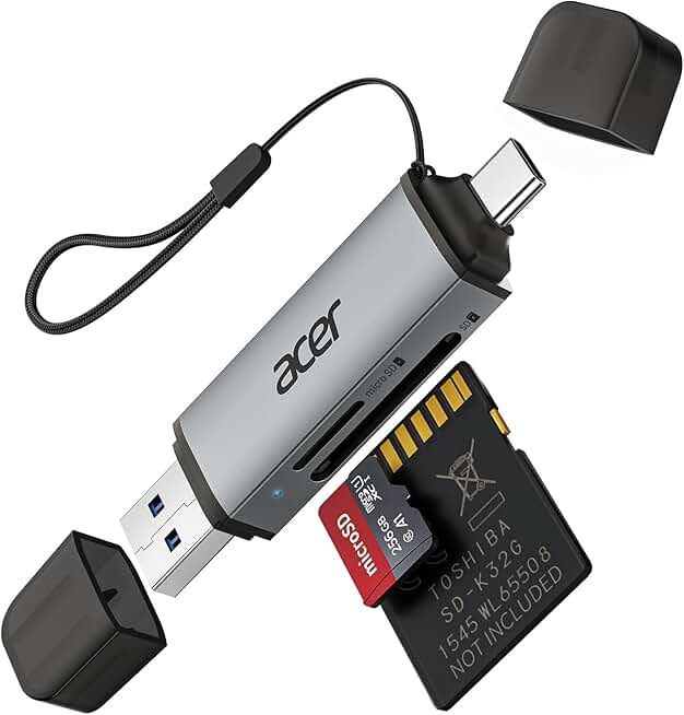 acer SD Card Reader USB C, Dual Slots USB 3.0 Type C to Micro SD Card Adapter, Memory Card Reader for MicroSD, SDHC, SDX