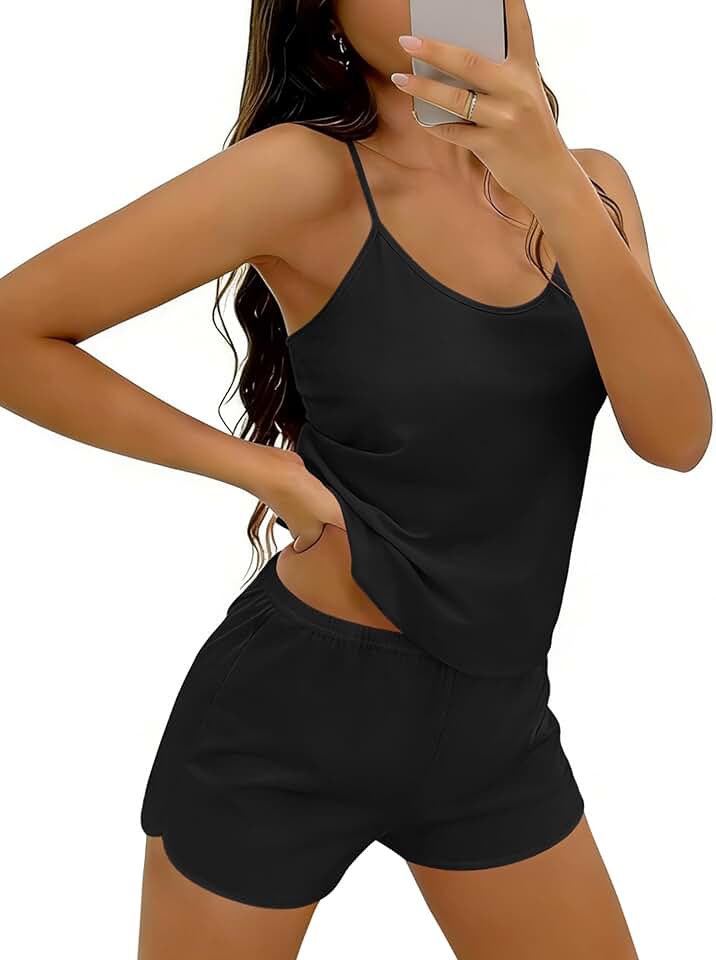 Ekouaer Womens Printed Cami Pajama Set 2 Piece Sleepwear Criss Cross Back Tank Split Shorts Cute Cozy PJS