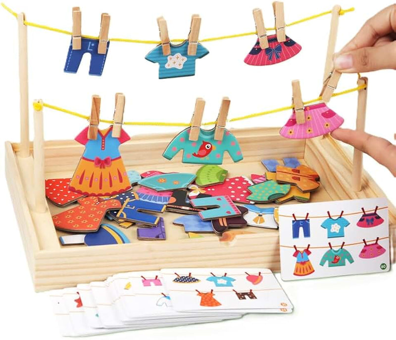 Montessori Practical Life Clothes Hanging Job Rope Strings Hanging Clothes with Clothespins Airing Clothes Montessori Cl
