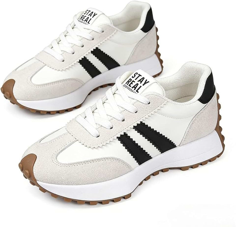 Faithgee Women's Fashion Thick Sole Sneakers, Breathable Walking Shoes, Comfortable Support, Casual Textile Upper, Rubbe