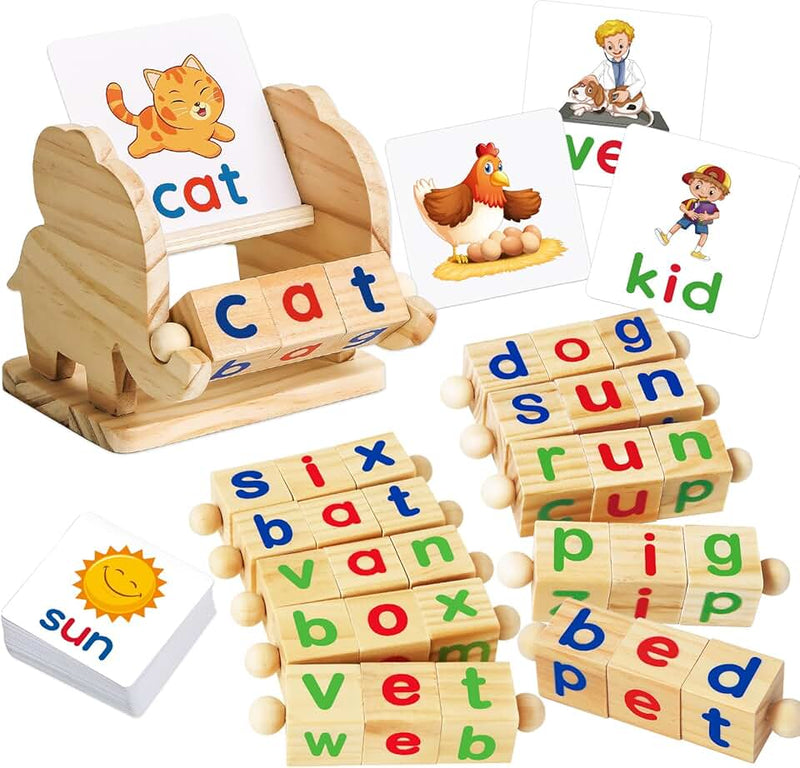 ShyLizard Montessori Learning and Educational Toys Gifts for Kids 3 4 5 Years, Wooden Reading Blocks Toys, Learning Acti