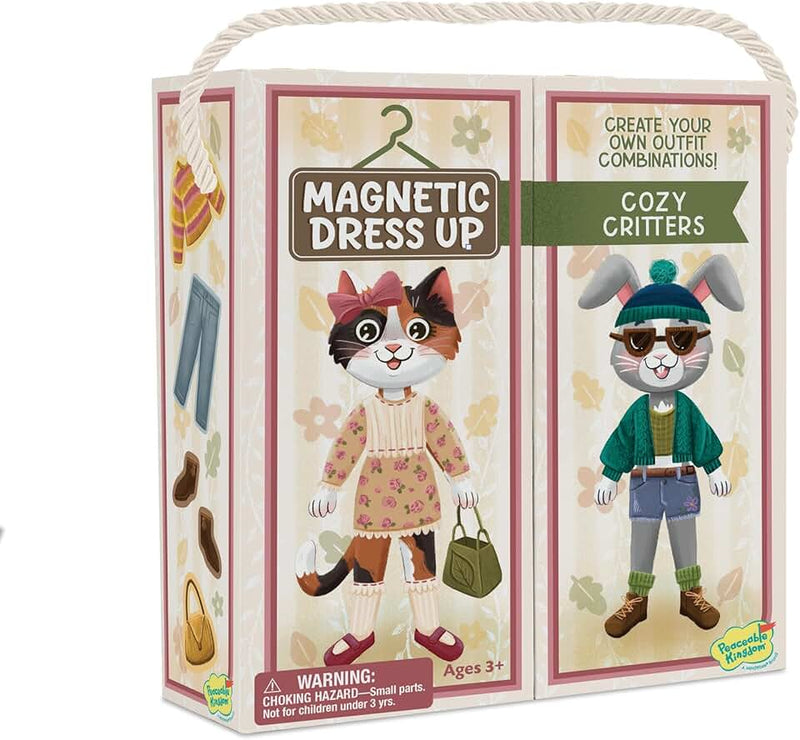 Peaceable Kingdom Magnetic Dress Up: Cozy Critters Playset, 56-Piece Magnetic Dress Up Set with Bunny & Kitty Dolls, War