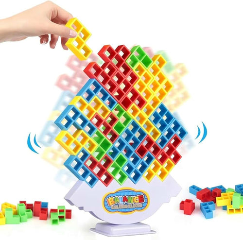 64 Pcs Stacking Tower Game with 22 Cards, Giant Tumble Balance Game for Kids, Family Games for Kids and Adults, Easter G