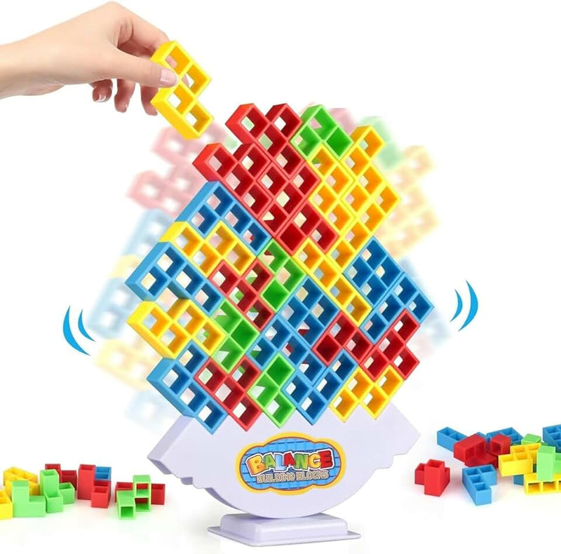 64 Pcs Stacking Tower Game with 22 Cards, Giant Tumble Balance Game for Kids, Family Games for Kids and Adults, Easter G