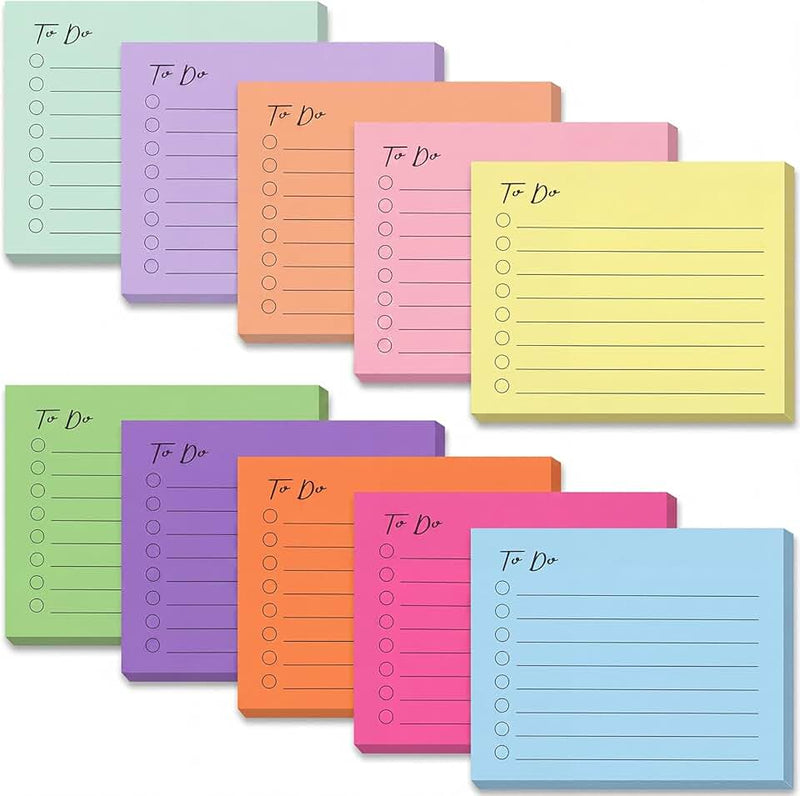 10 Pack to Do List Notepad Lined Sticky Notes, 3"x4", 500 Sheets, Sticky Notes with Lines, to Do List Planner, Square St