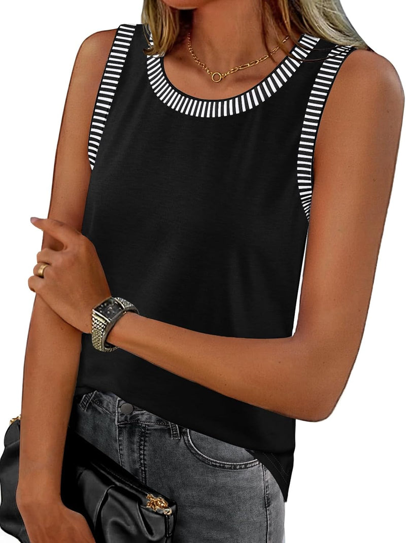 MEROKEETY Womens Tank Tops 2026 Summer Casual Sleeveless Crew Neck Basic T Shirts Beach Striped Color Block Clothes