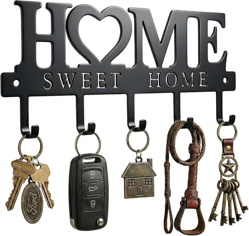 WIPHANY Entryway Wall Key Holder with 5 Hooks, Metal Key Rack Wall Mount for Keys, Bags and Leashes, Decorative Organize