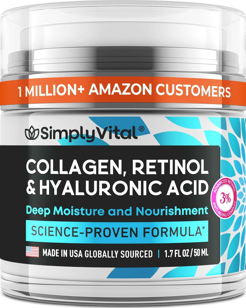 Anti-Aging Face Moisturizer with Retinol, Collagen & Hyaluronic Acid - Made in USA - Moisturizer Face Cream for Women & Men - Firming & Hydrating Neck Cream - Day & Night Skin Care - 1.7 fl oz
