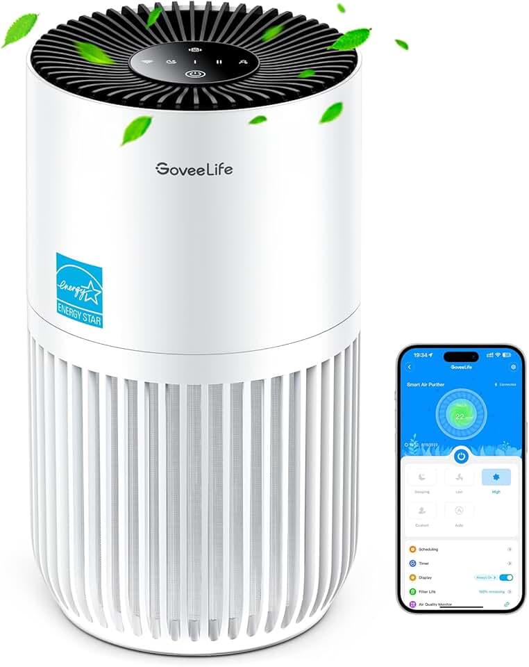 GoveeLife Mini Air Purifier for Bedroom, Smart Filter Air Purifier with App Alexa Control for Pet Hair, Odors, Pollen, H