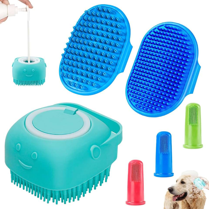 Comotech 6PCS Dog Bath Brush & Dog Toothbrush | Adjustable Handle Shampoo Brush & Scrubber for Short & Long Haired Dogs