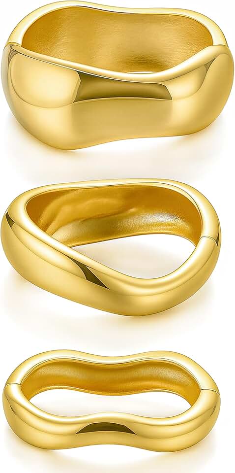 Pls Back Chunky Gold Bangle Bracelets for Women, 14k Gold Plated Dainty Cuff Stackable Bangles Set, Trendy Bracelet Stac