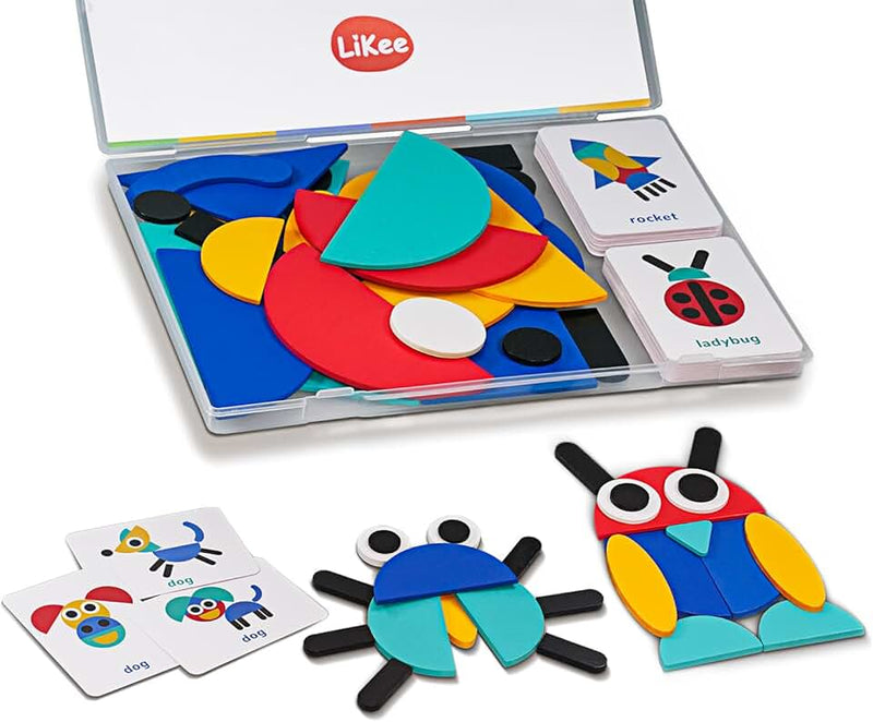 LiKee Open Ended Wooden Shape Puzzles (36 Blocks&60 Cards) for Toddlers 3+ Years Old, Montessori Development Toys Presch