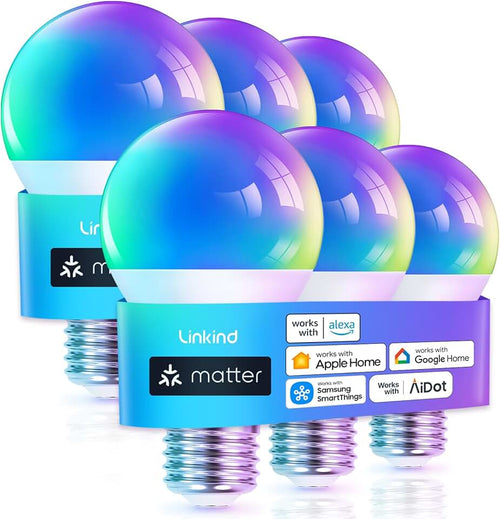 Linkind Matter Smart Light Bulb, WiFi Smart Bulbs, Work with Apple Home, Siri, Alexa, Google, SmartThings, RGBTW Color C