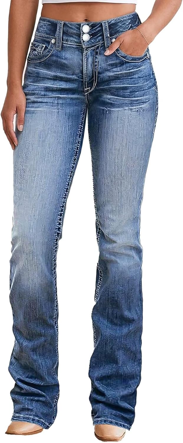 Flamingals Boot Cut Jeans for Women High Waist Tummy Control Straight Flare Trendy Denim Pants