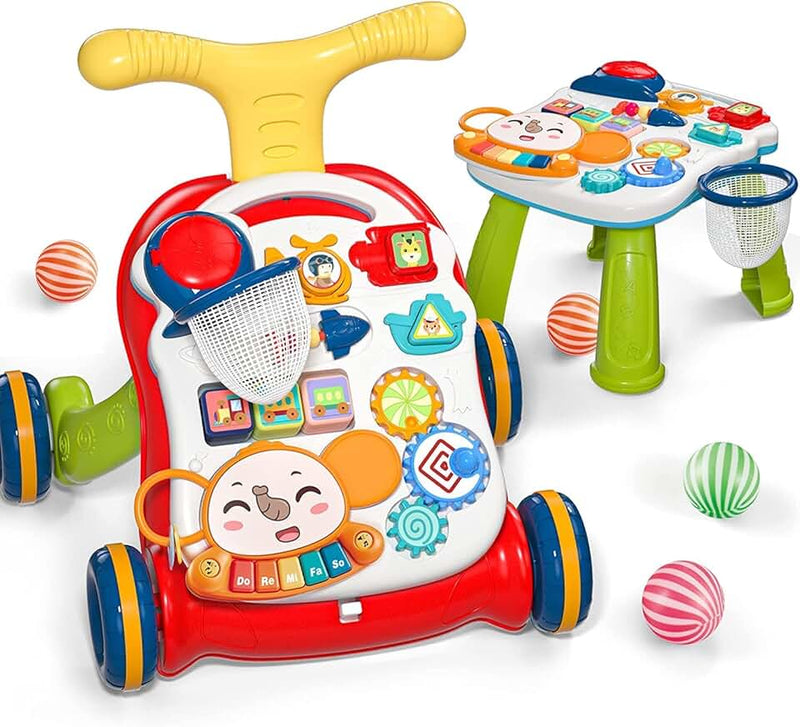 CUTE STONE Sit to Stand Learning Walker, 2 in 1 Baby Walker, Early Educational Child Activity Center, Multifunctional Re