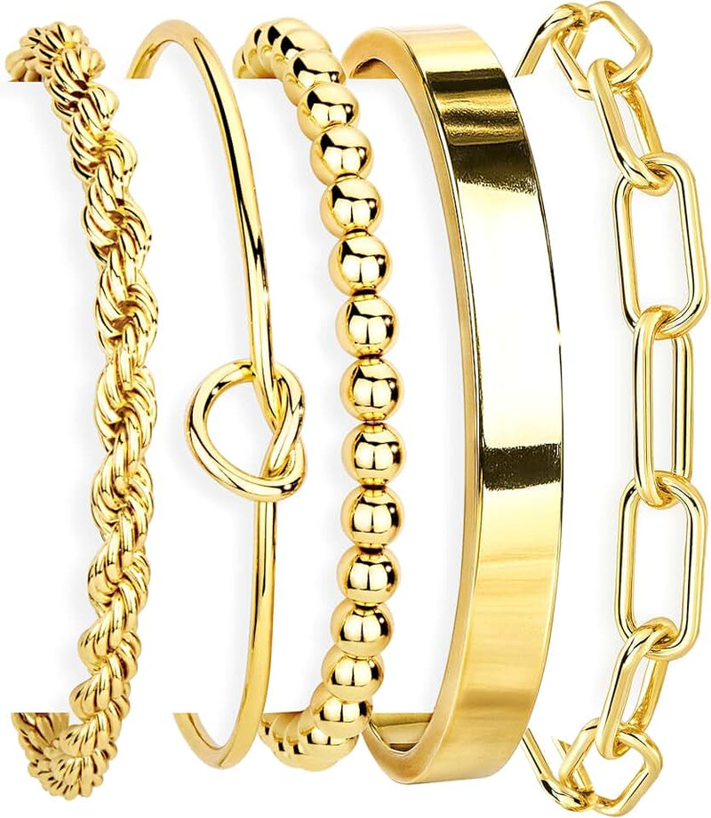 Gokeey Gold Bracelets Set for Women Non Tarnish, Waterproof 14K Gold Plated Sterling Silver Chunky C