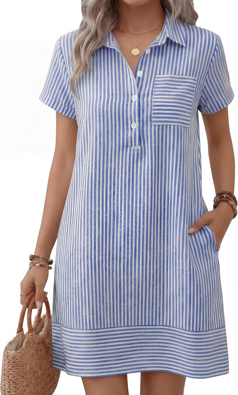 ANRABESS Womens Summer Shirt Dresses Casual Short Sleeve Button Tshirt Shift Short Polo Dress 2026 Beach Vacation Clothes