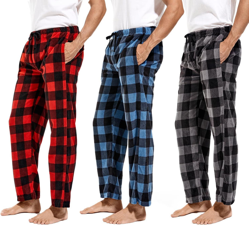 DG Hill 1Pack or 3Pack Mens PJ Pajama Pants Bottoms Fleece Lounge Pants Sleepwear Plaid PJs with Pockets Microfleece