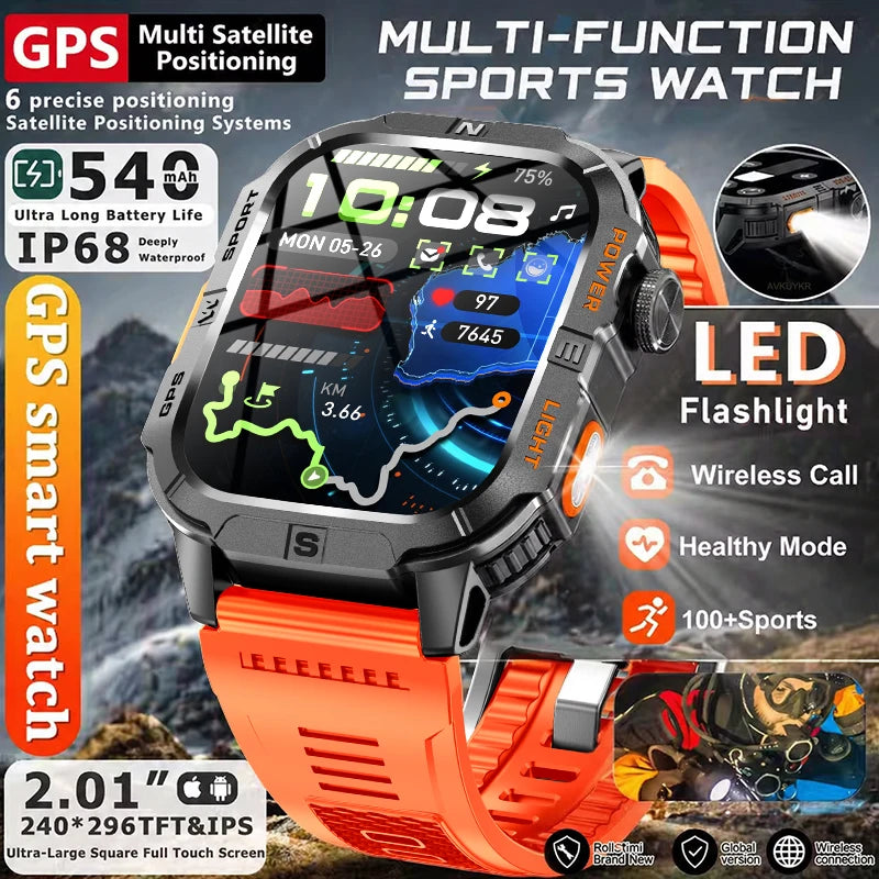 2026 New Multi-function Smart Watch Built-in Dual-band GPS Waterproof AMOLED 540mAh LED Lamp Compass 100+Sports Smart Wa