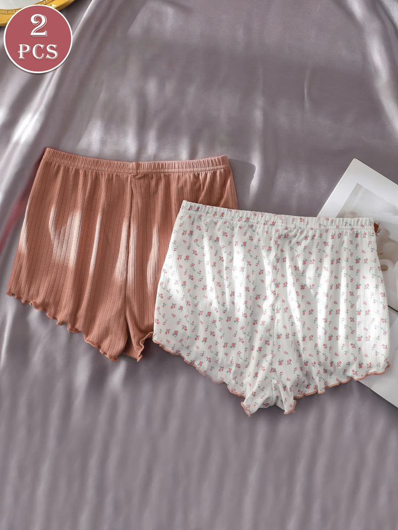 2-Pack Comfortable Women's Shorts Anti-Showthrough Home Sleep Pants Bow Underwear