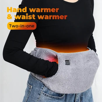 2 in 1 Electric Hand Warmer Waist Belt USB Rechargeable Graphene 3 Gears Hot Compression Washable Soft Plush Waist Warmi