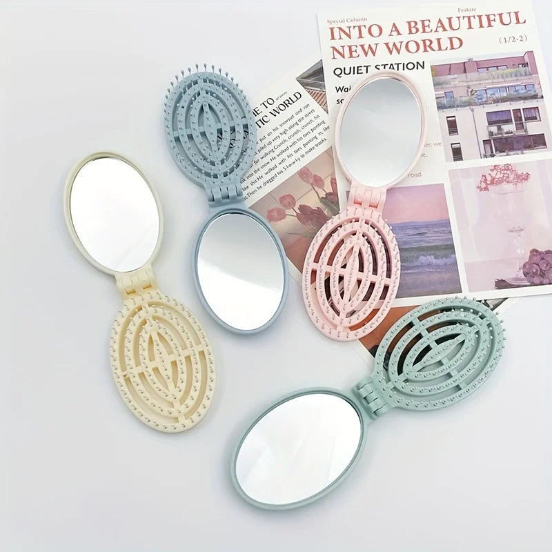1pc Portable Comb with Mirror Hollow Foldable Massage Comb Fine Tooth Comb Pocket Folding Hair Comb