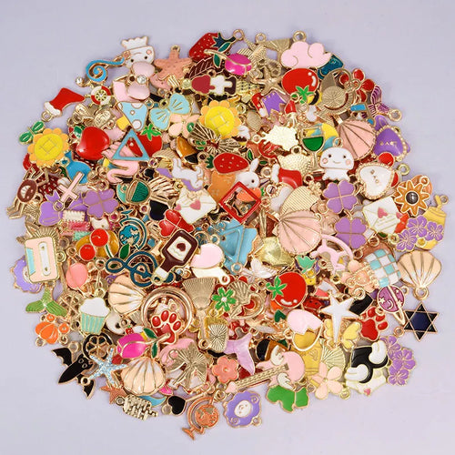 30/60/100pcs Random Mix Enamel/Drip Oil Charms For Jewelry Making Bulk Trinkets Charm Flower Heart Animal Bag Charm DIY