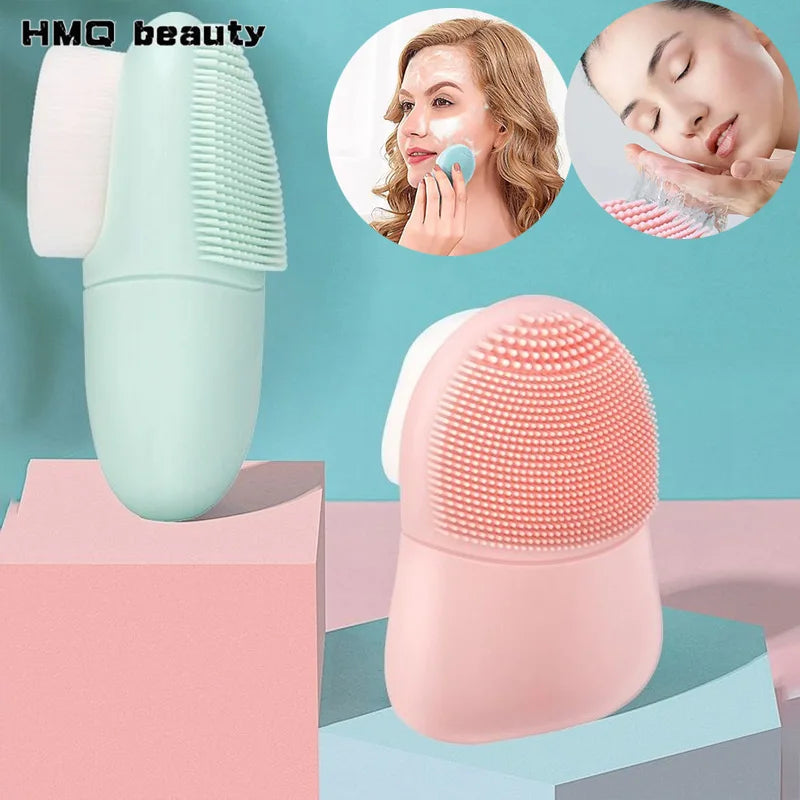 Double Sided Silicone Facial Cleansing Brush Manual Massage Facial Cleanser Brush Soft Bristles Deep Cleaning Exfoliator