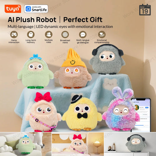 AI Plush Toy W/Smart Voice&LED Eyes,Interactive Companion for Kid/AdultGift-ReadyRechargeable E-Pet open up fun life W/