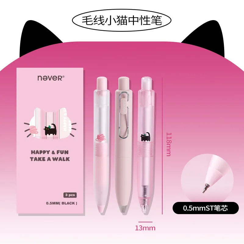 Cute Cat Black Gel Pens 0.5mm ST Tip Retractable Ballpoint Pen Quick Dry Writing Pens Kawaii School Office Stationery Su