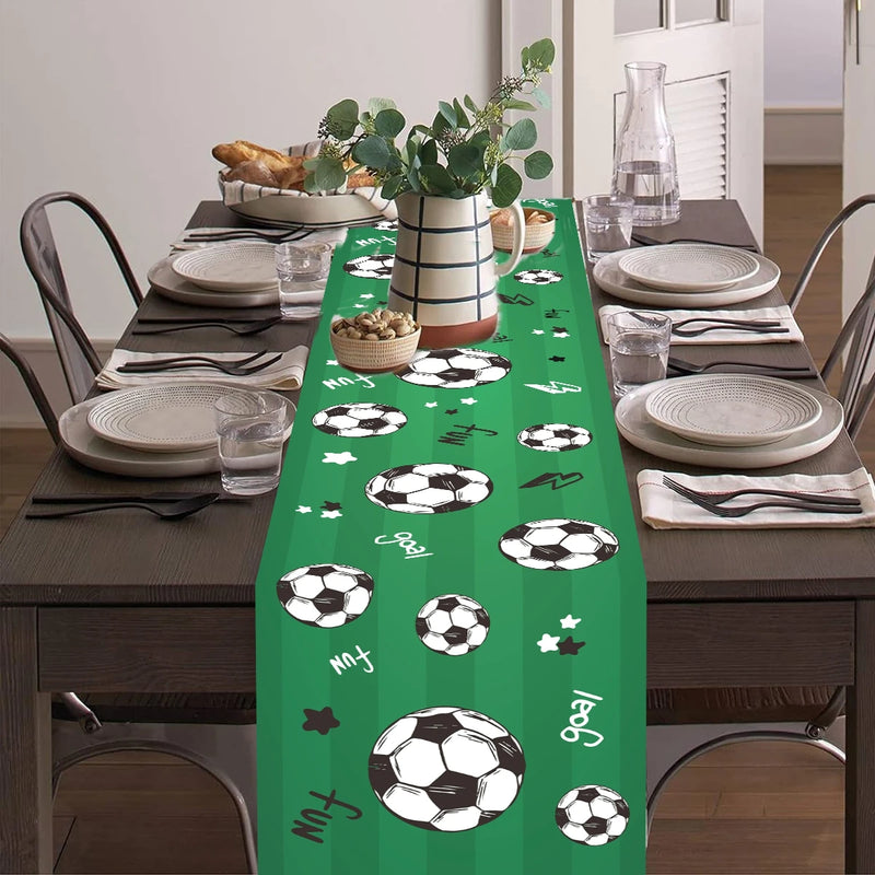 Soccer Print Table Runner, Soccer Birthday Party Sports Decor, Universal Table Runner for Restaurant & Kitchen