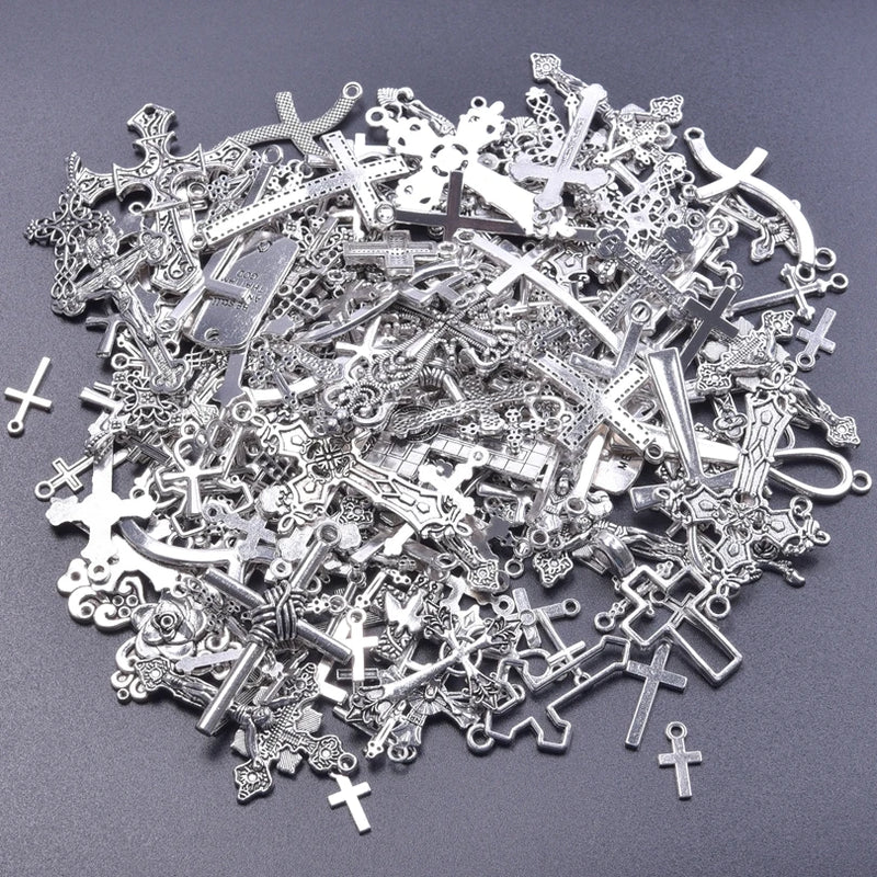 10/20/30pcs/Lot Metal Silver Color Cross Charms For Jewelry Making Supplies Christ Accessories Handmade Women/Men Pendan