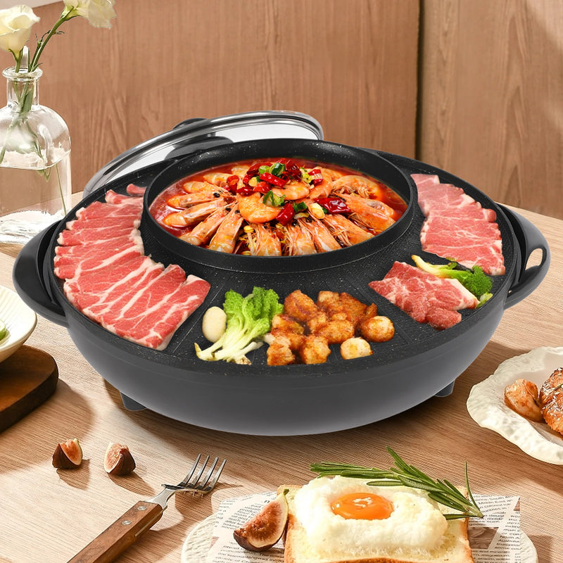 Circular Edition Hotpot Grill Combo Indoor BBQ Electric Hot Pot Portable Smokeless Grill Temp Control Easy Clean For Hom