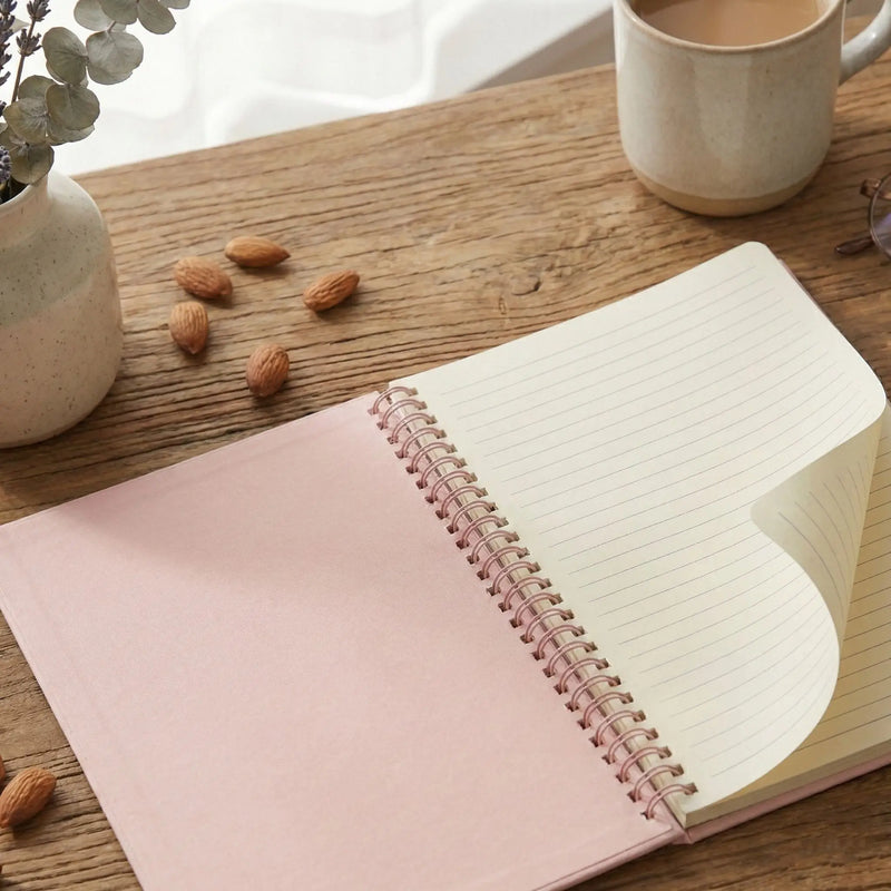 21×14.2cm (8.27×5.59in) Pink Desktop Coil Notebook - Vertical Calendar-Style Standable Design, Lined Thick Paper Inner P