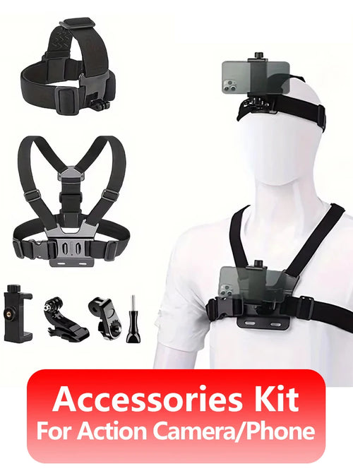 All-in-One Action Camera Accessories Kit Head Strap Chest Strap Mount Adjustable for GoPro Hero Phone Osmo SJCAM AKASO i