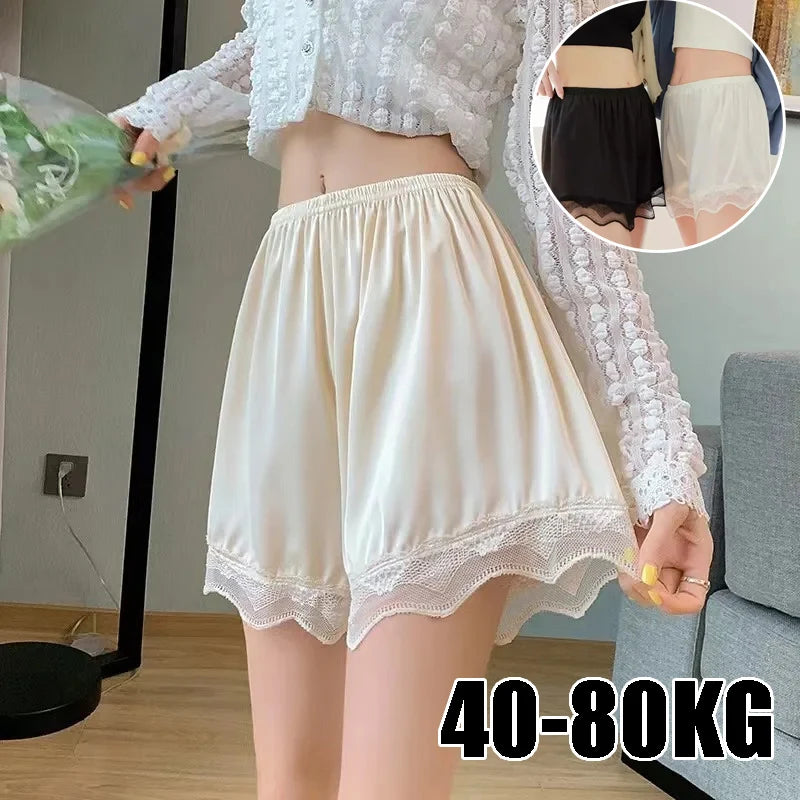 Women's Lace Shorts Non-Curling Ultra-Thin Summer Pajama Shorts Anti-Exposure Safety Underwear for Outdoor Beach Daily U