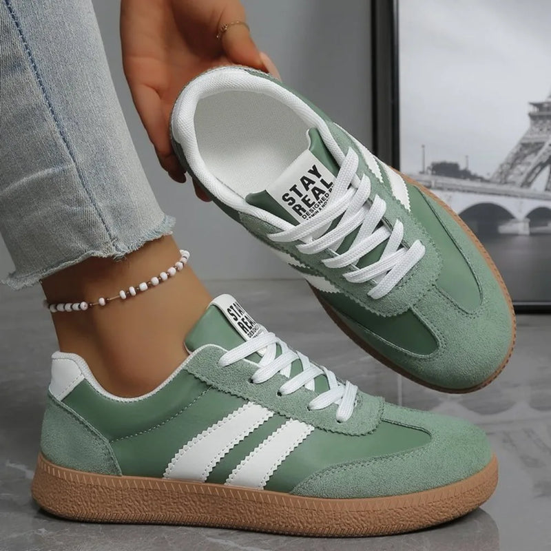 Lightweight Comfortable Sneakers for Women Fashion Striped Lace Up Sports Shoes Woman Casual Breathable Green Sneakers P