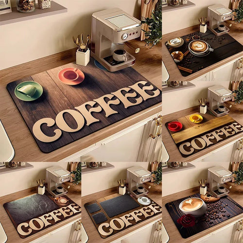 Coffee Machine Mat Waterproof Drain Pad Non-slip Dish Drying Mats for Kitchen Quick Dry Tableware Faucet Placemat Dinner