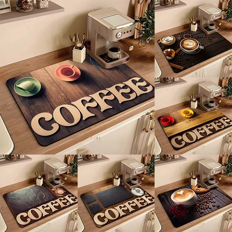 Coffee Machine Mat Waterproof Drain Pad Non-slip Dish Drying Mats for Kitchen Quick Dry Tableware Faucet Placemat Dinner