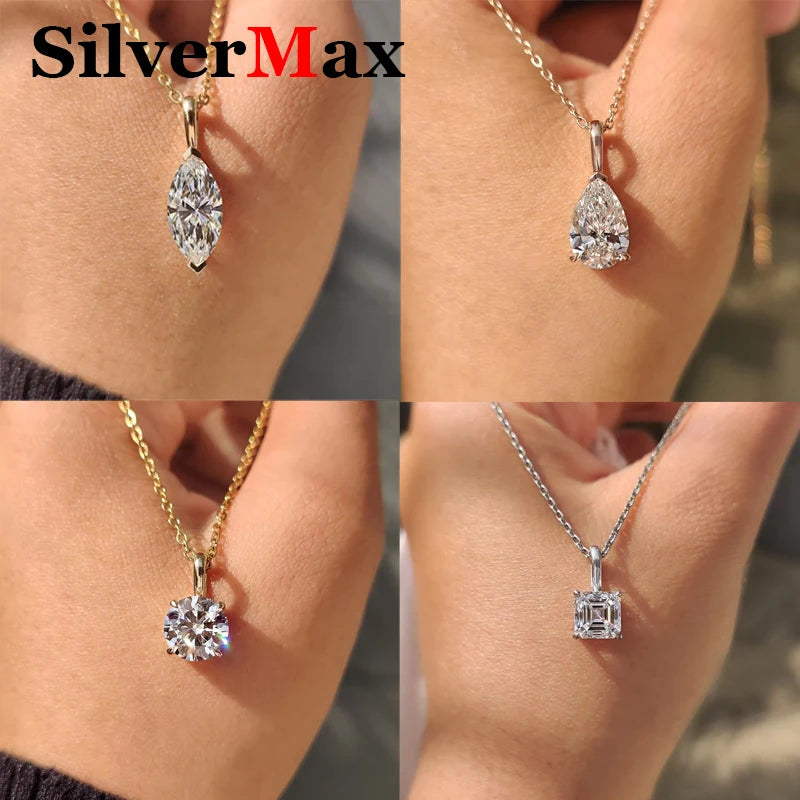 Classic Necklace Pendant For Women 925 Silver Jewelry Pear Cushion Asscher Princess Emerald Radiant Marquise Oval Heart