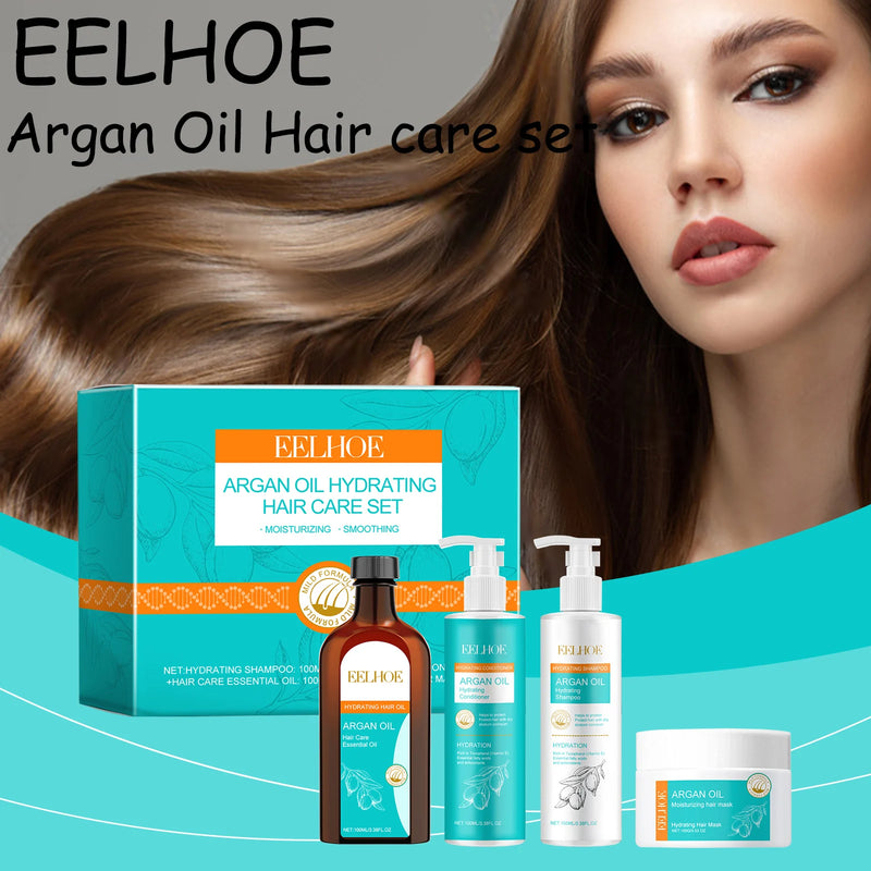 EELHOE Argan Oil Hair Care Set Moisturizing Repair Damaged Hair Reduce Split Ends Strengthen Hair Scalp Smoothing Hair C